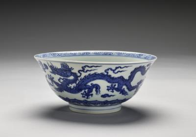 图片[2]-Bowl with underglaze-blue decoration of two dragons playing with pearls, Hsuan-te reign (1426-1435), Ming dynasty-China Archive